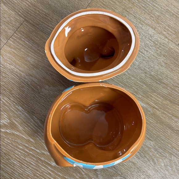 Vintage Teddy Bear Blue Striped Overalls Ceramic Cookie Jar Cottage Core - Picture 8 of 10